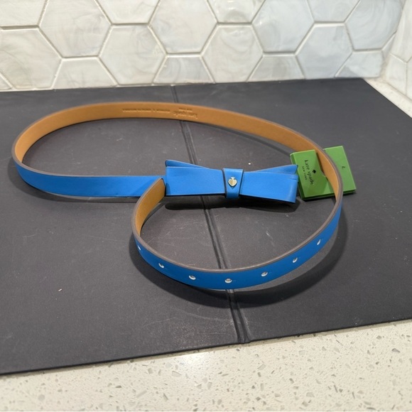 Kate Spade NY Bow Leather Belt Calfskin Leather Size Large Riverside Blue NWT main image 6